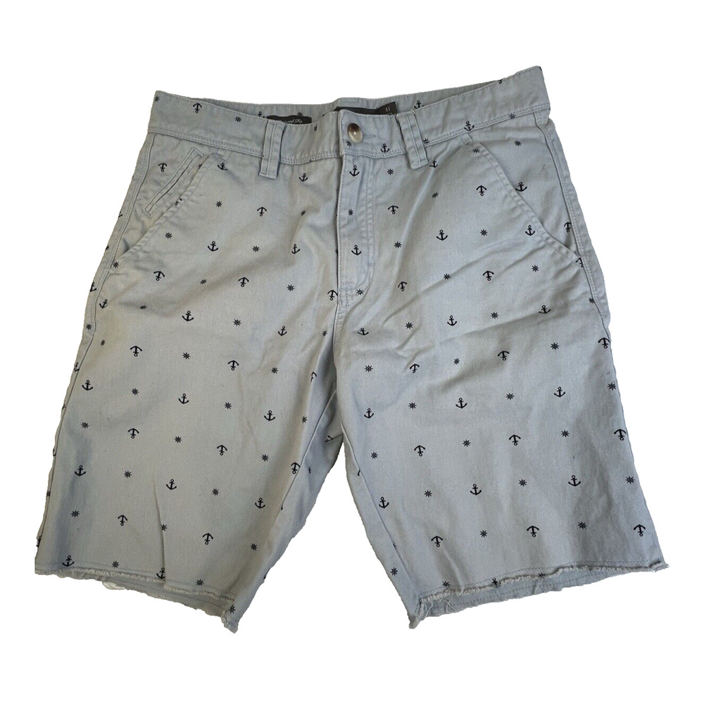 Hawkings McGill Bermuda Shorts Men's 31 Blue Anchor Graphic Raw Edge Hem Beach